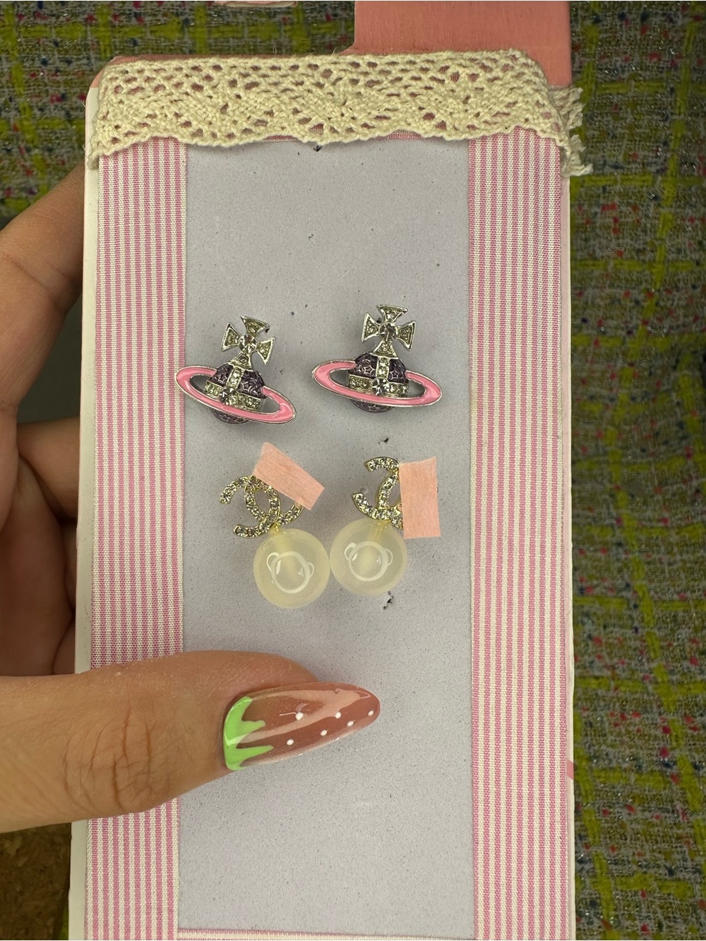 Pink Saturn Planet Stud Earrings -2 pairs